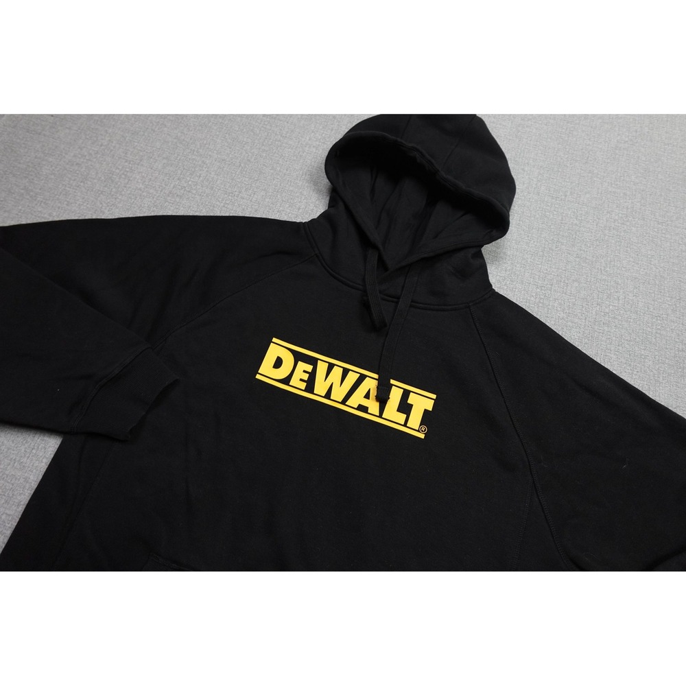 DEWALT Hoodie Mens Large Black Pullover Sweatshirt Logo Kangaroo Pocket Work